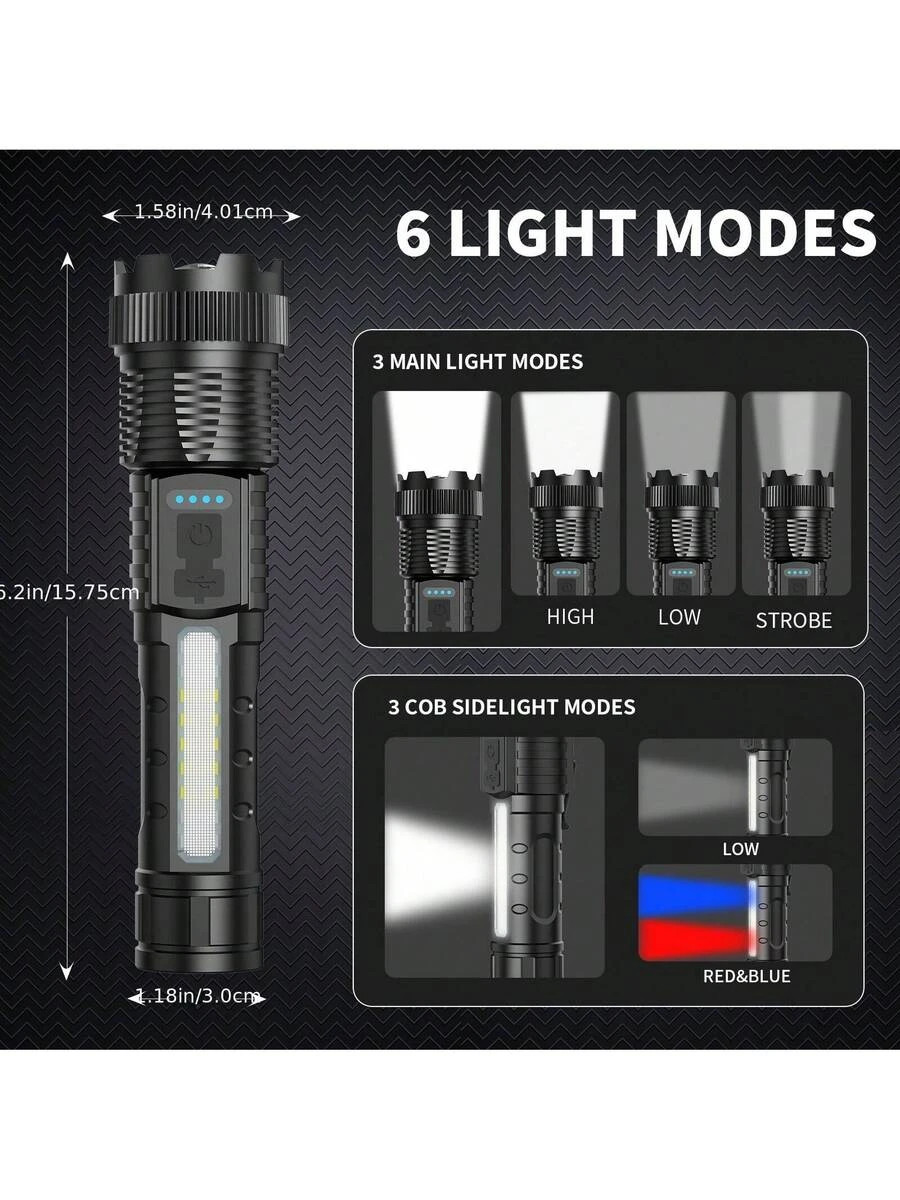 Rechargeable LED Flashlight 2 Pack High Lumens Zoomable USB C Tactical Light
