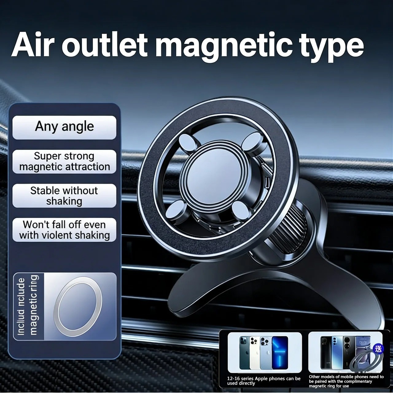 360° Rotation Strong Magnetic Mag Safe Air Vent Car Mount Dashboard Phone Holder