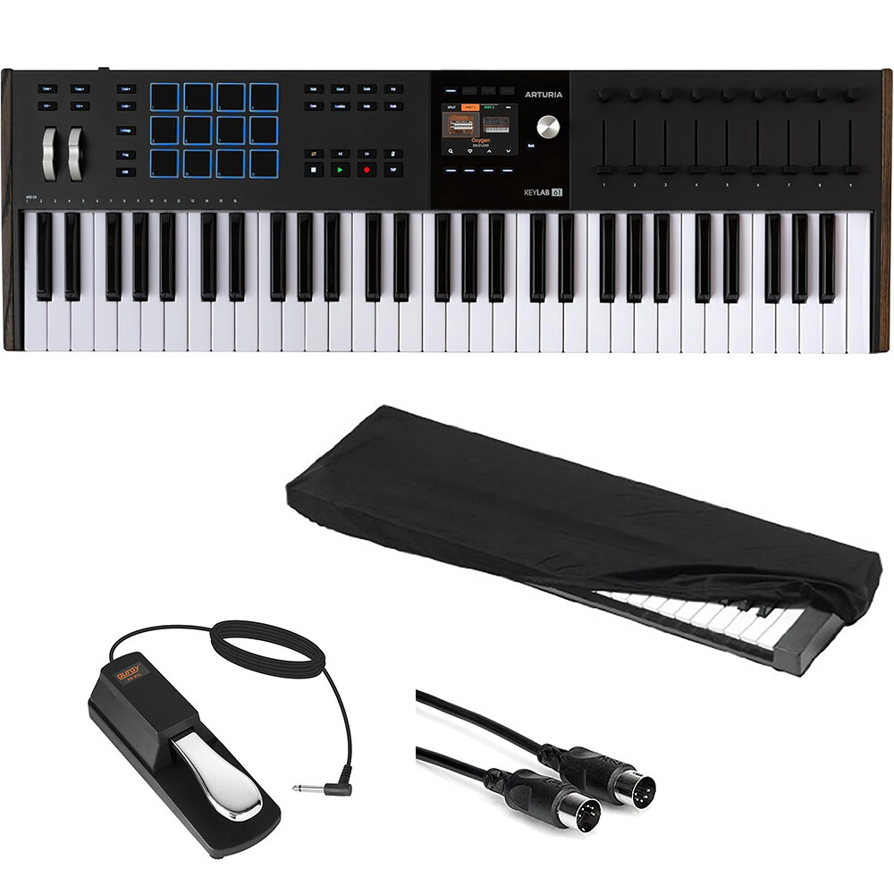 Arturia KeyLab 61 mk3 Pro MIDI Controller (Black) w/ Pedal, Cover & cable KIT