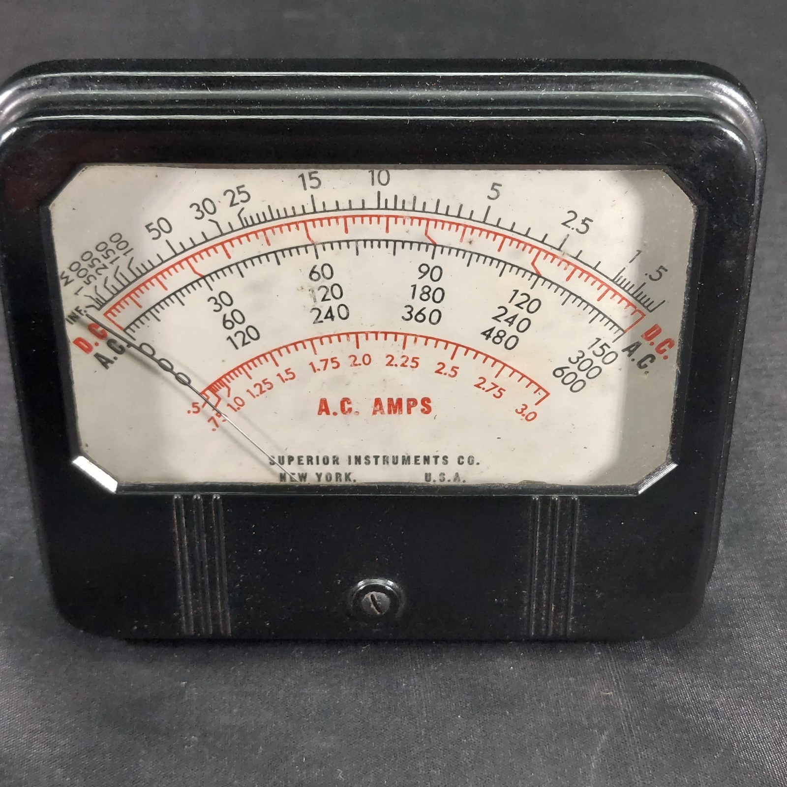 Superior Instruments Panel Meter AMPS & OHMS Analog Indicator Vintage Untested