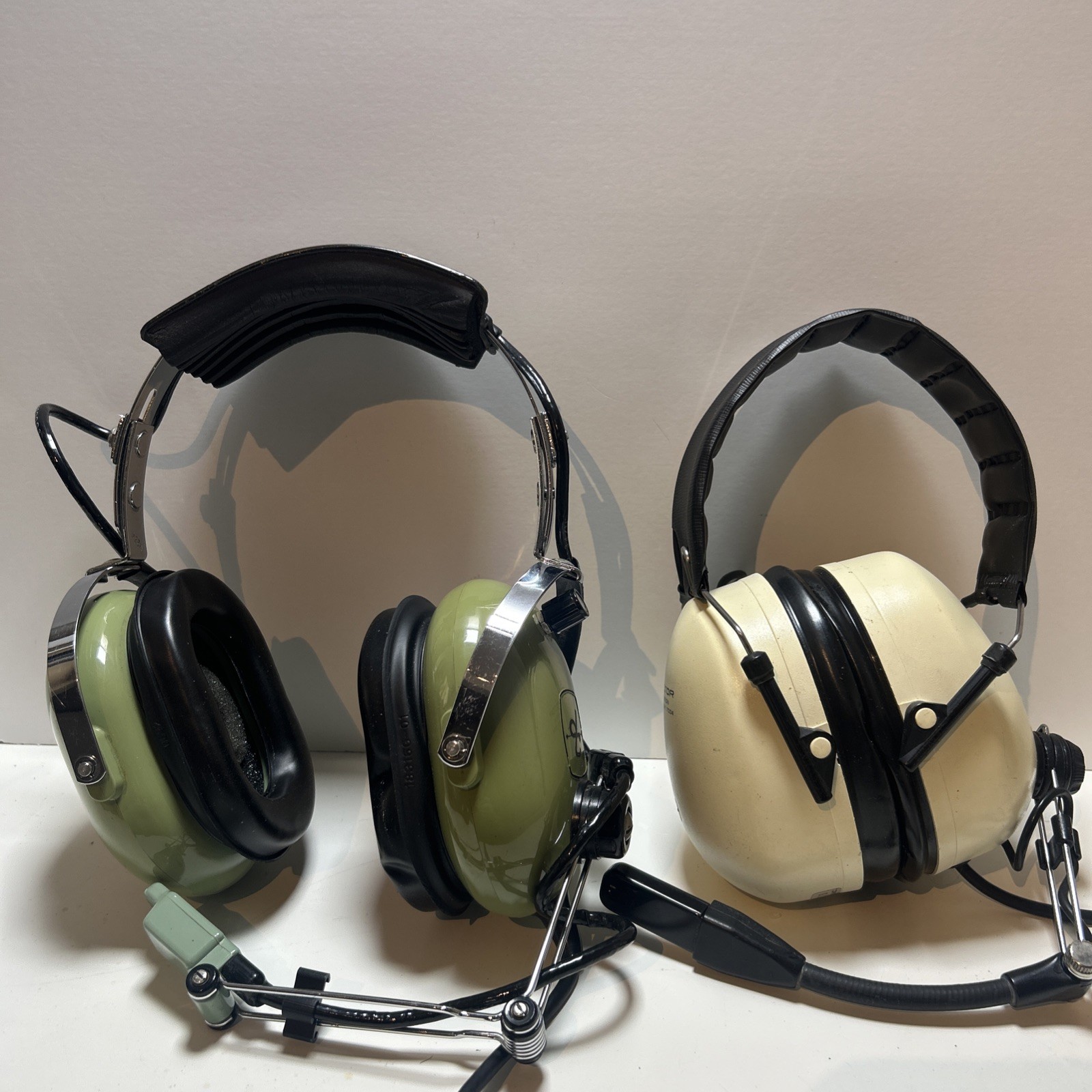 2 Vintage David Clark H10-40 & Peltor Headsets w/ Dual Plugs and Microphones
