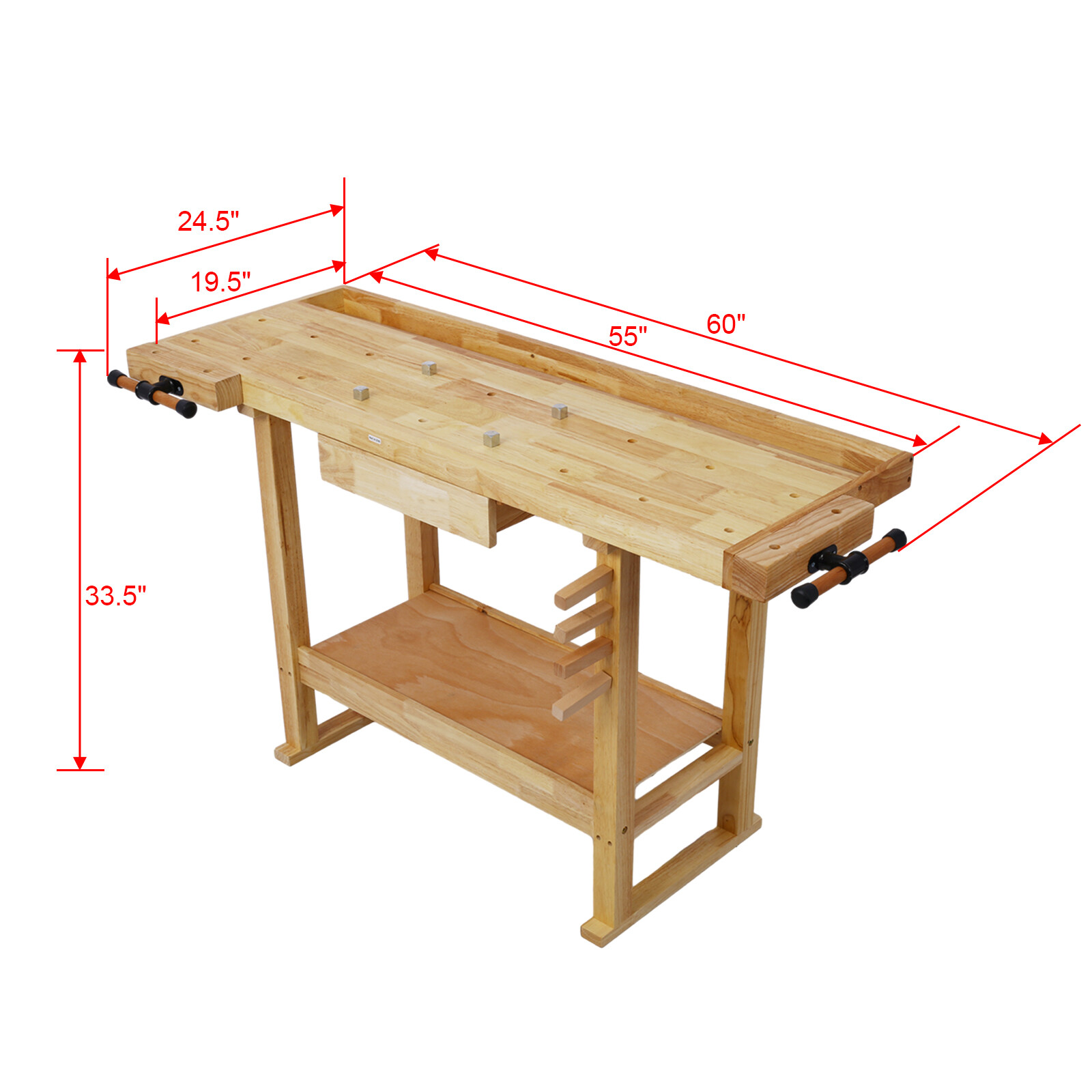 55 in Workbench Wooden Work Bench Table Workstation for Garage Workshop Home