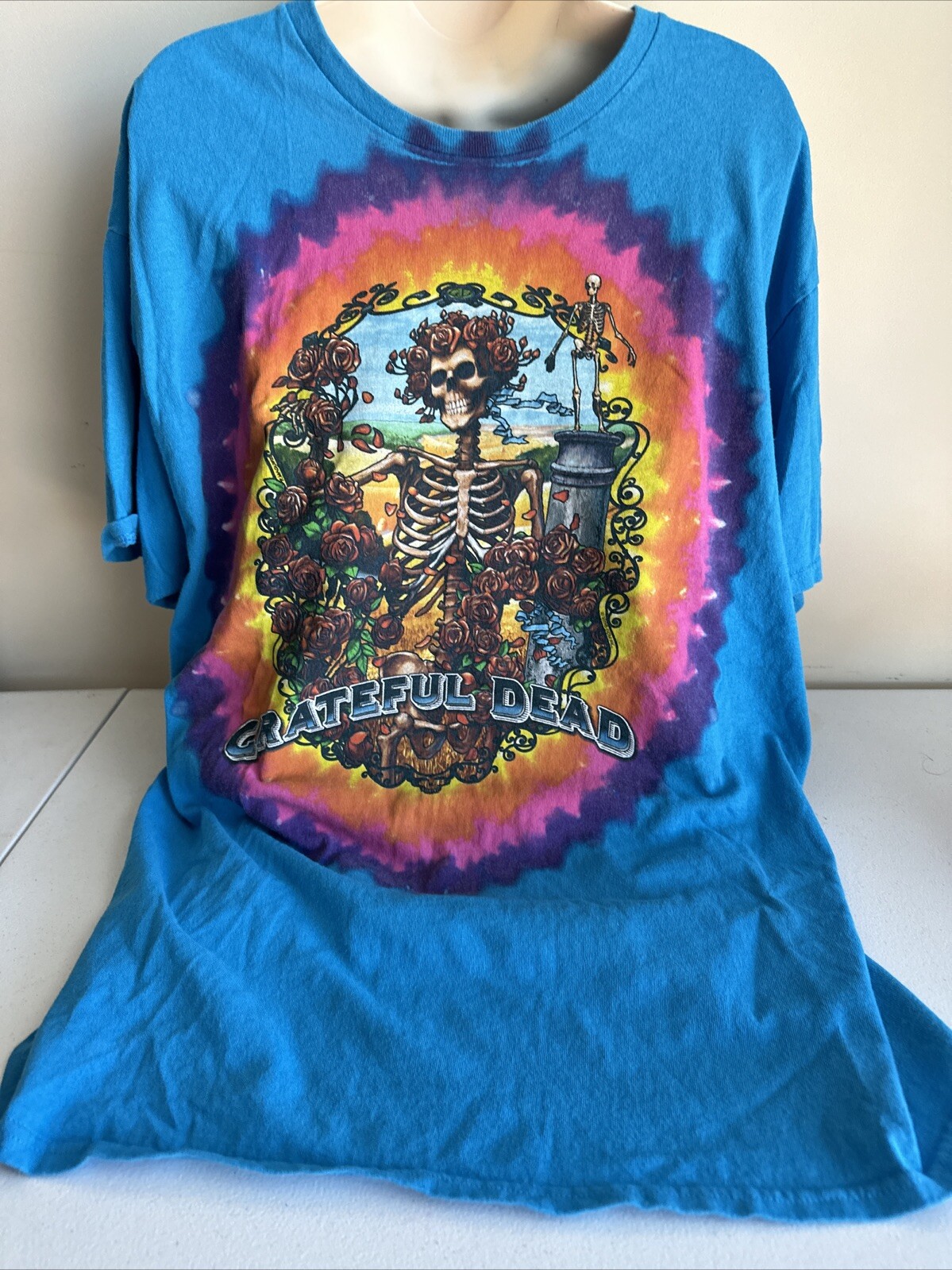 Grateful Dead Vintage 1998 Skull Rose Bone T Shirt Size XL Liquid Blue
