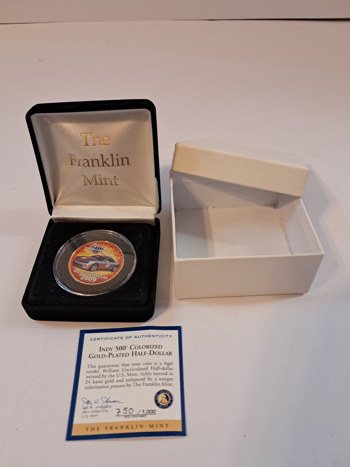 2009 Franklin Mint Indy 500 Pace Car Colorized Gold-Plated Half Dollar COA