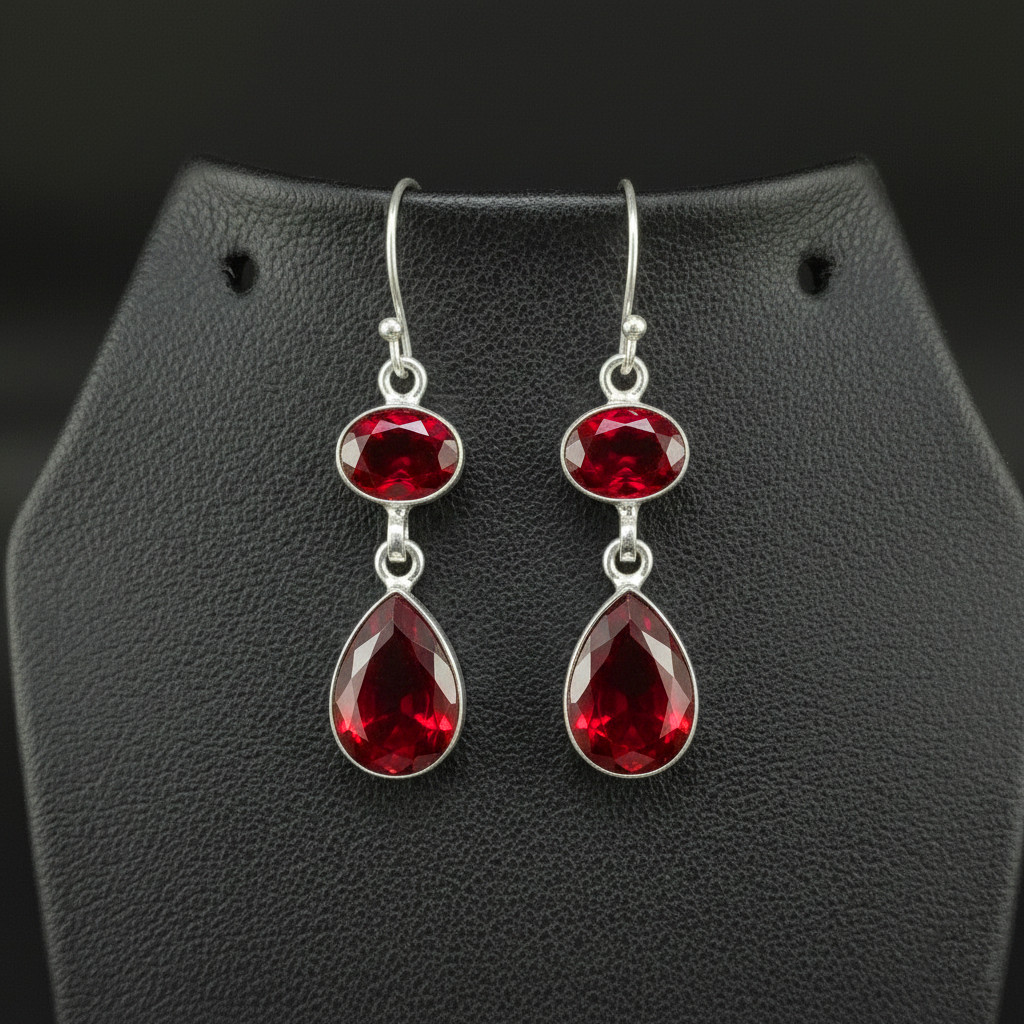 Garnet Gemstone 925 sterling silver handmade Dangle Drop Earrings 1.90"