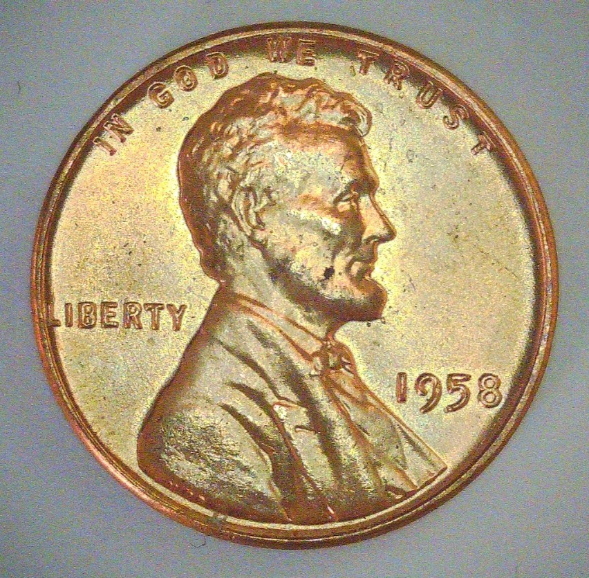 1958 BU Red Lincoln Cent Penny Grease Strike Error FREE SHIPPING LC10