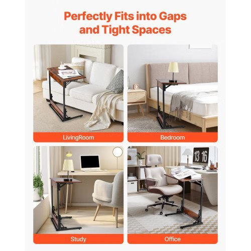 C Table, Folding C Shaped End Table with Metal Frame & Adjustable Feet, Foldabl