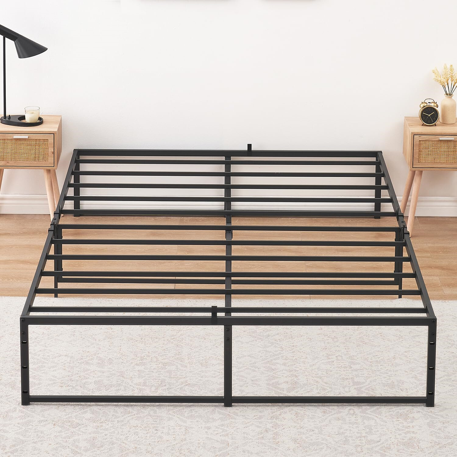 Full Size Bed Frame Platform 14 inch No Box Spring Needed 3 in 1 Steel Suppo