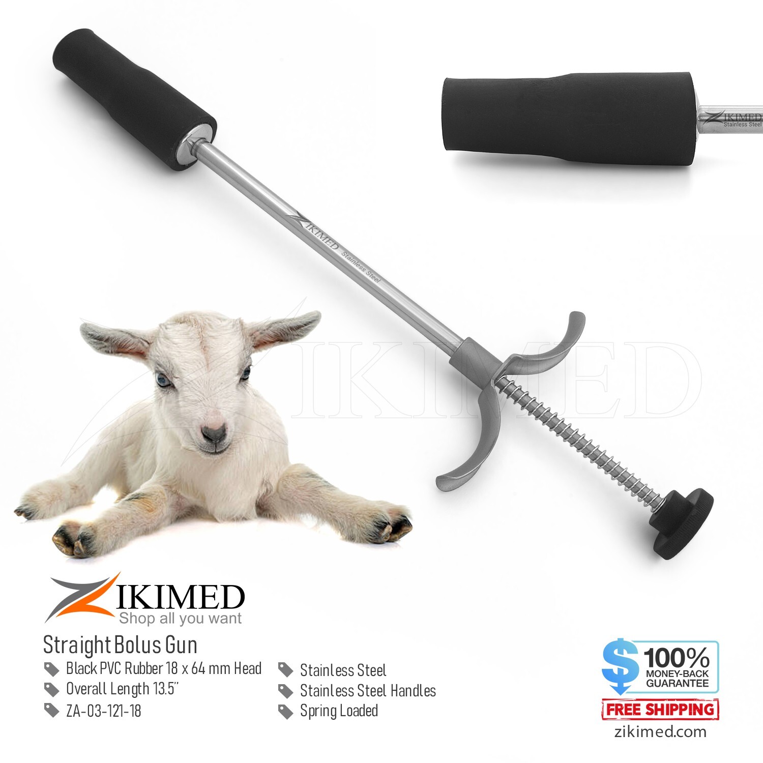 Bolus or Balling Gun for Livestock Health with Soft Black 18x64 mm Cup, 18" Long