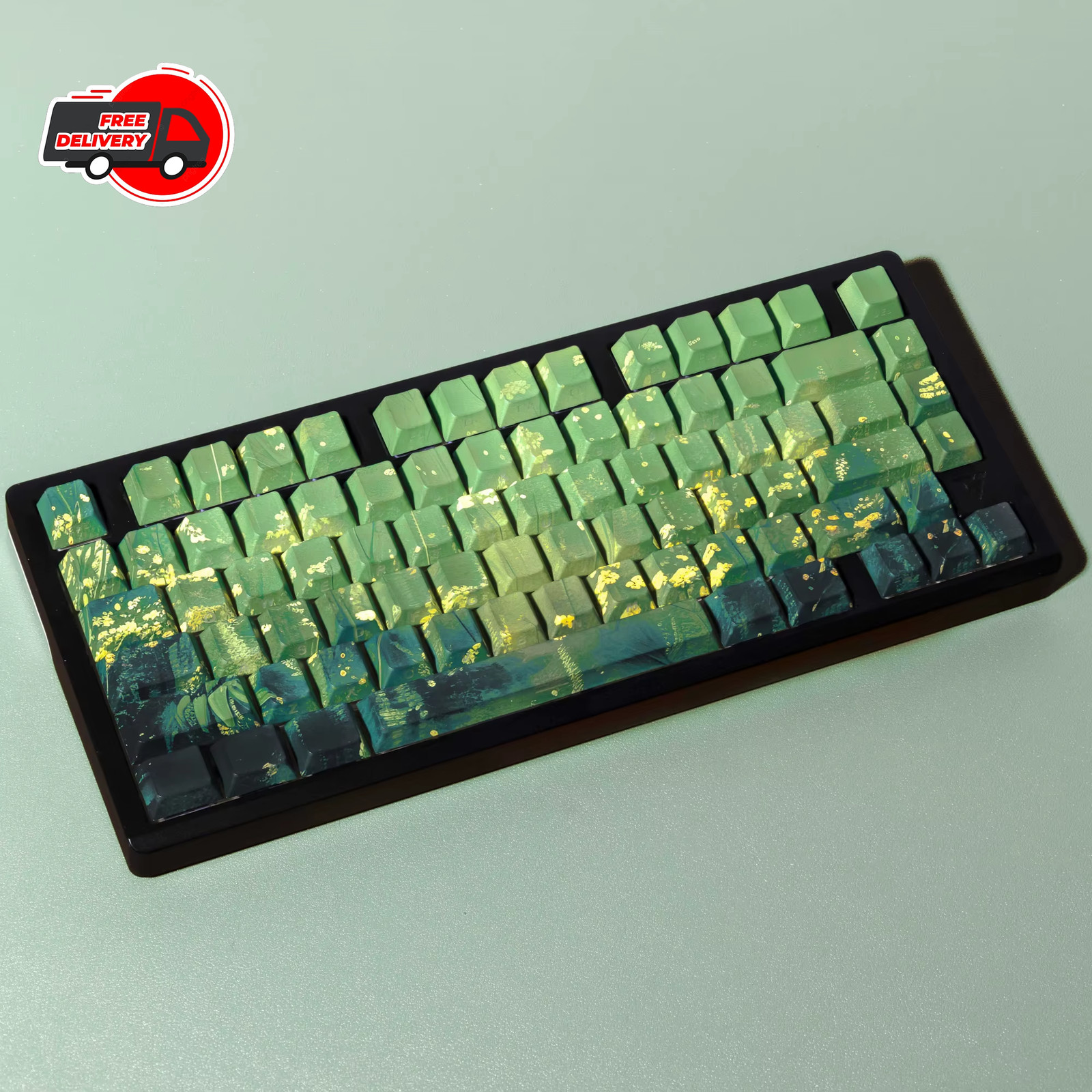 Jaycomia Cherry PBT Keycaps 131-Key Green Double Print Multi-Language Gaming