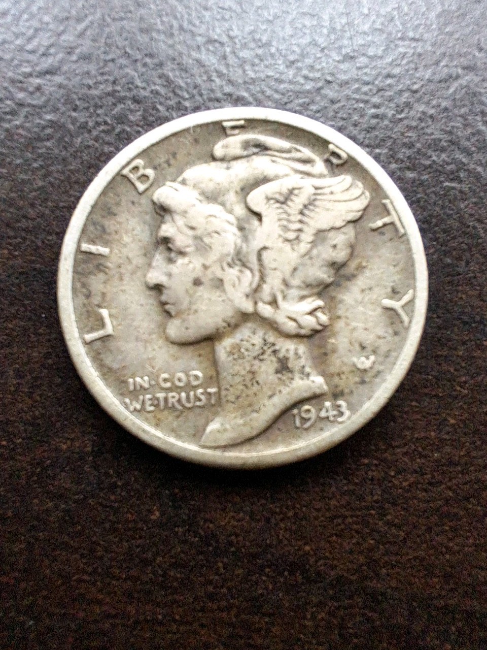 1943 D UNITED STATES Mercury Winged Liberty Head Silver Dime Coin. Free Shipping