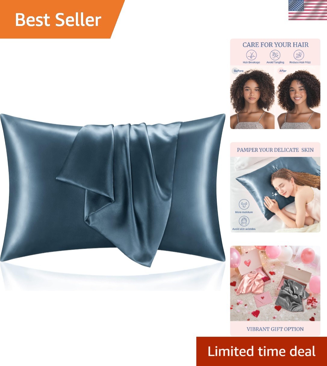 Bluesteel Satin Pillowcases Set of 2 - Perfect for Hair & Skin Care, 20x26"