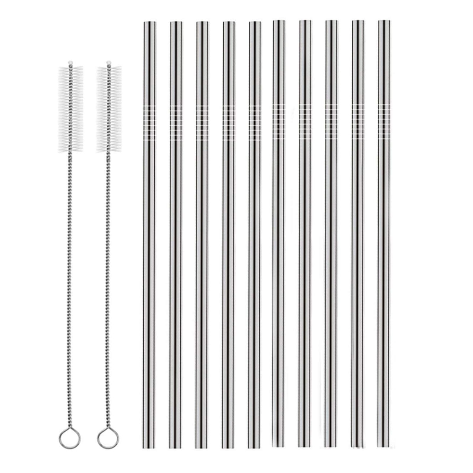 Set of 10 Stainless Steel Straws Straight Reusable Drinking Straws 10.5 Long