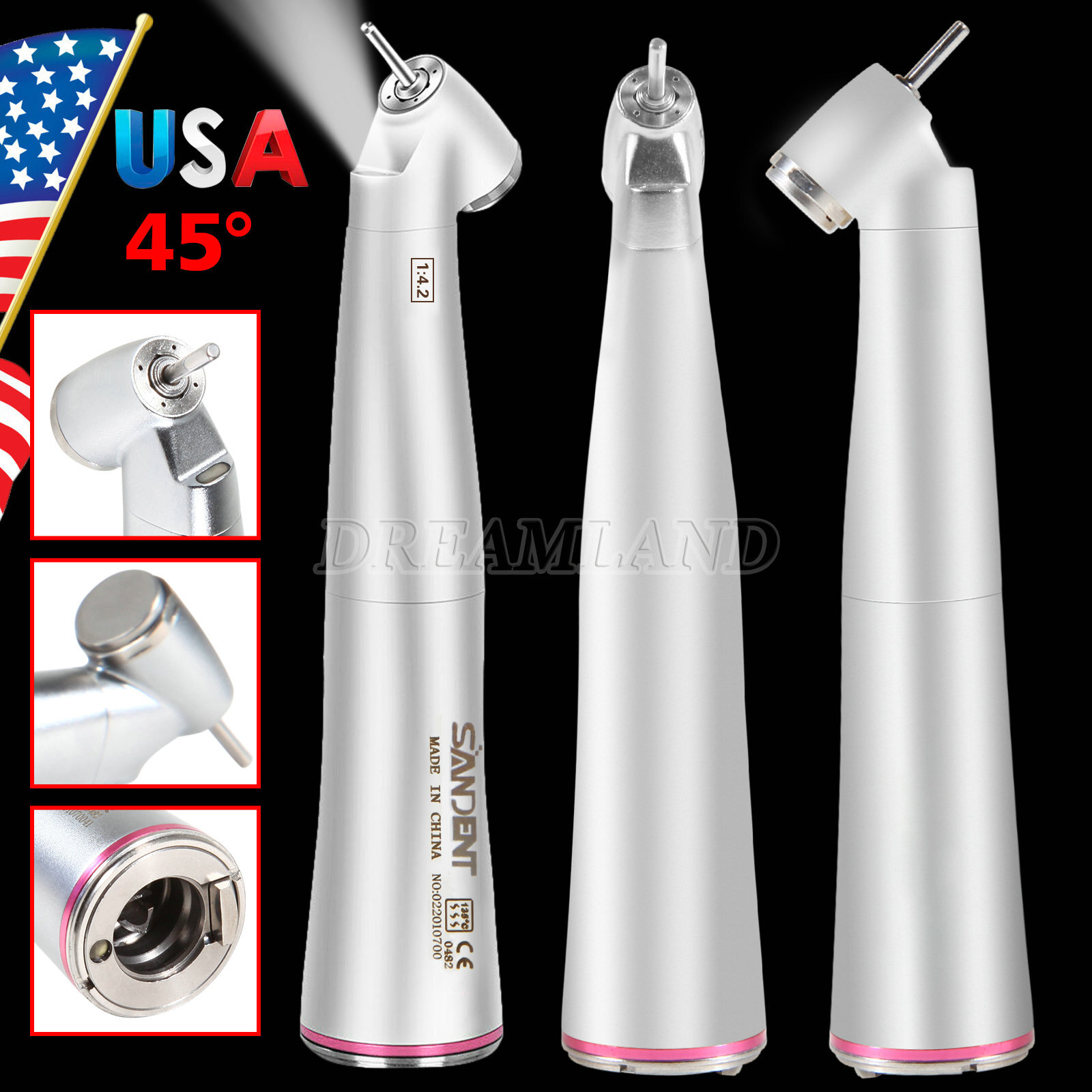 Dental 1:4.2 45° Contra Angle Surgical LED Fiber Optic Handpiece fit NSK Z45L CE