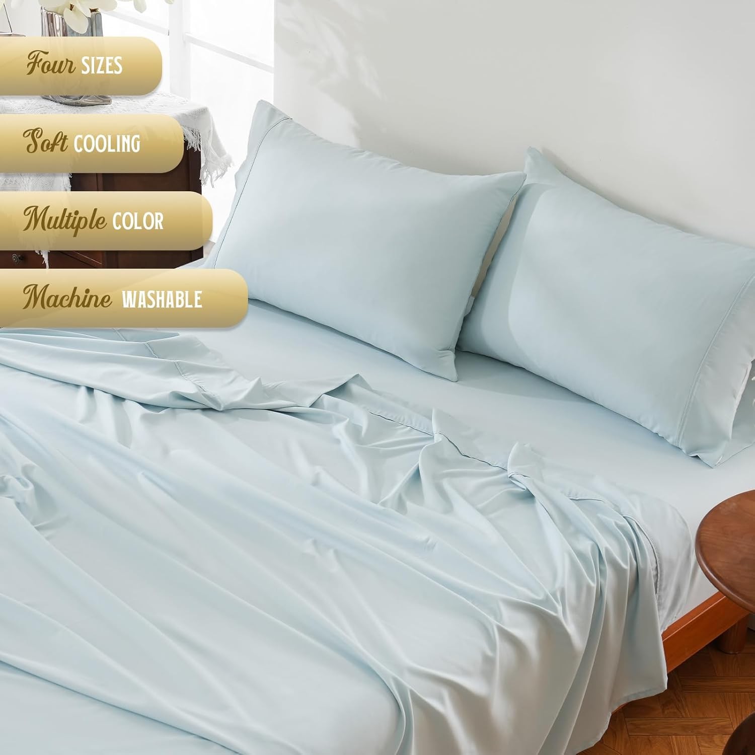 Full Sheet Set,4 Pieces Hotel Luxury Breathable Soft Microfiber Bedsheets Anti
