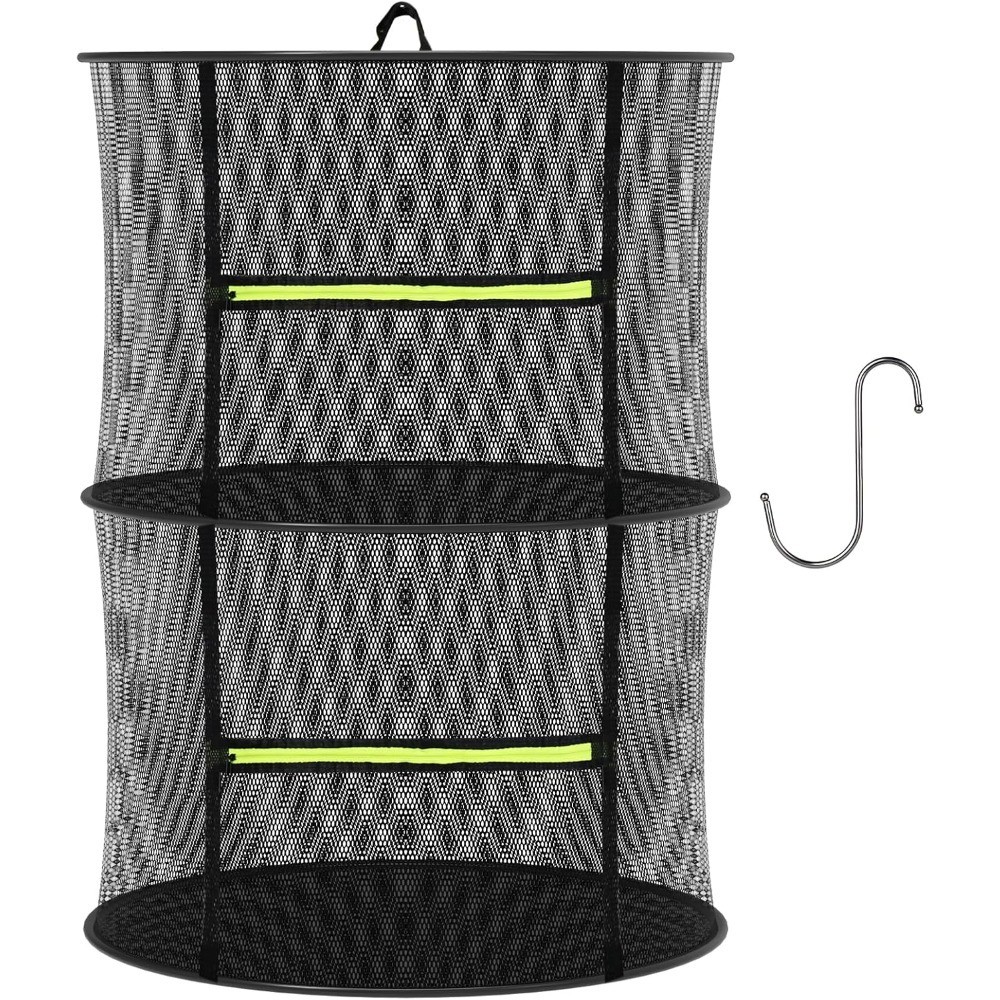 Collapsible Mesh Drying Rack 2 Layer Hanging Net with Zipper & Hooks for Herbs