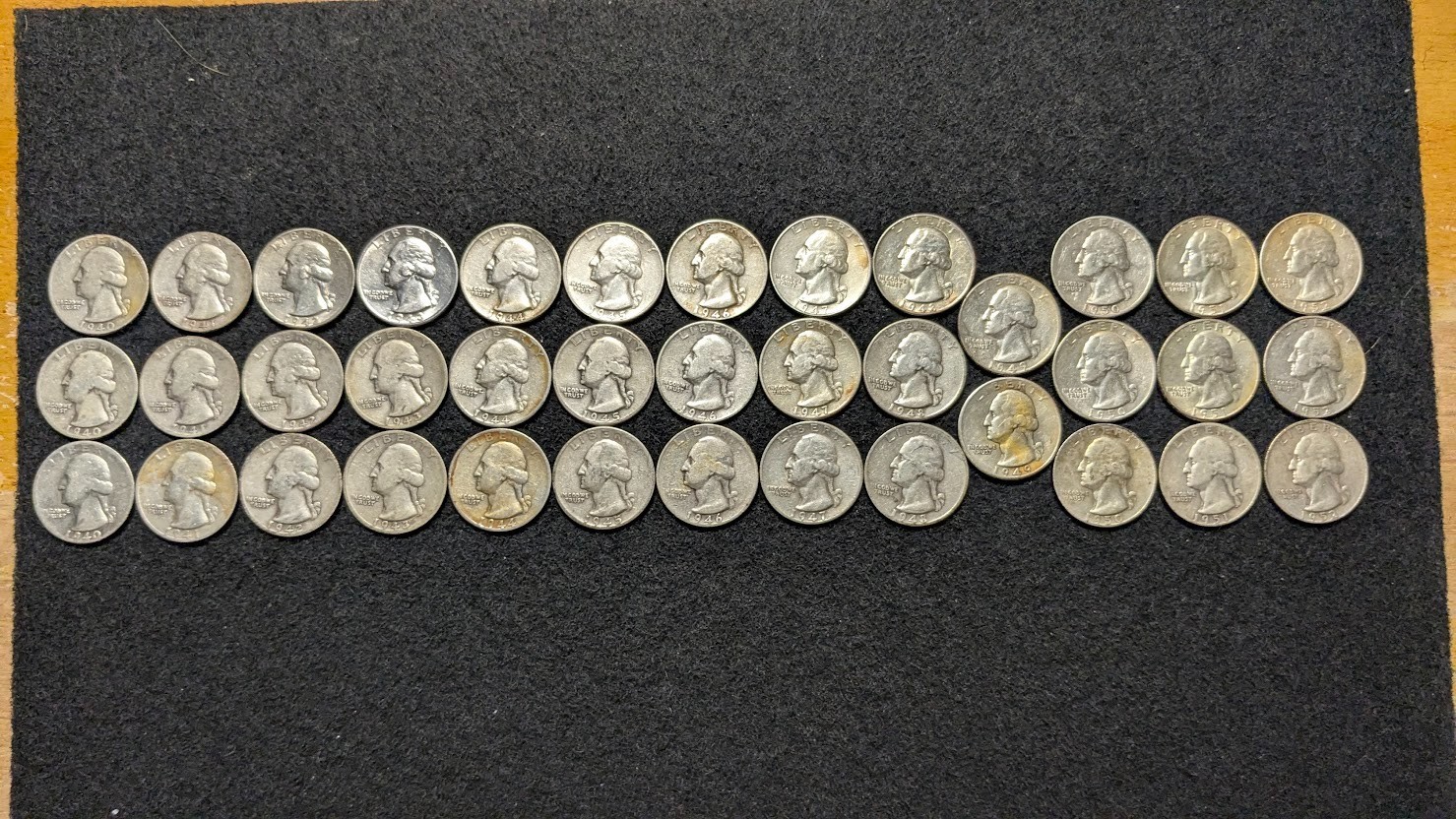 41 SILVER WASHINGTON QUARTERS * 1940 PDS THRU 1952 PDS, +'34,'35,'36 * "READ"