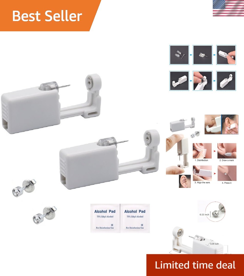 Hygienic Disposable Ear Piercing Gun Kit, 2 Pcs for Professional & Home Use