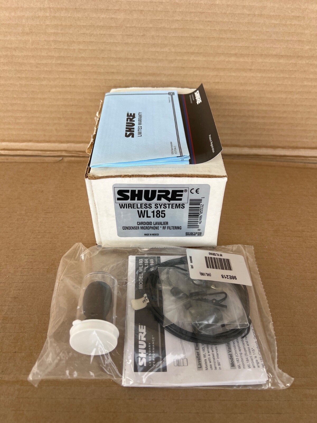 Shure WL185 Cardioid Lavalier Microphone Condenser  , RF Filtering ( open Box)