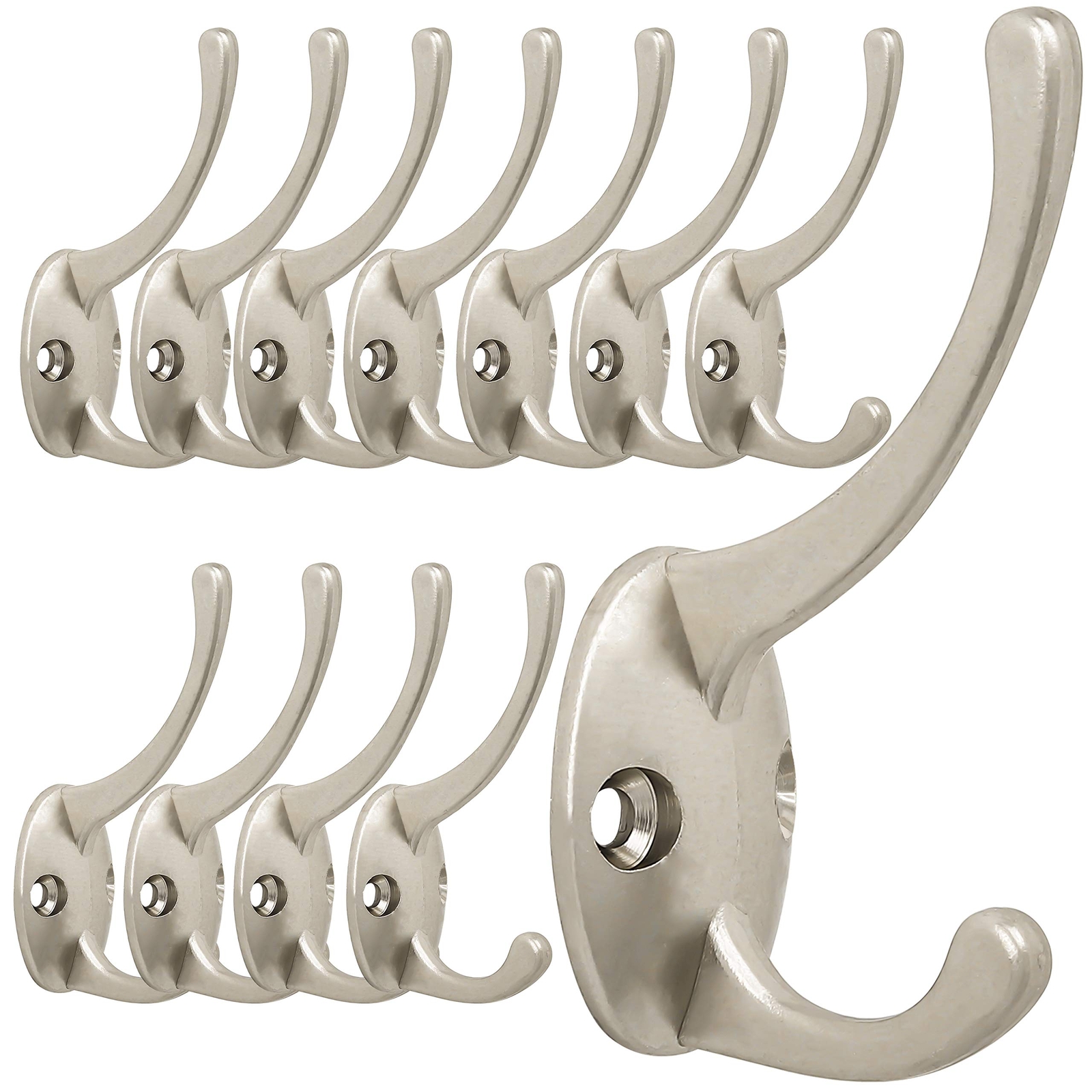 12 Pack Silver Coat Hooks Wall Mounted with 24 Screws Retro Double Hooks Uti...