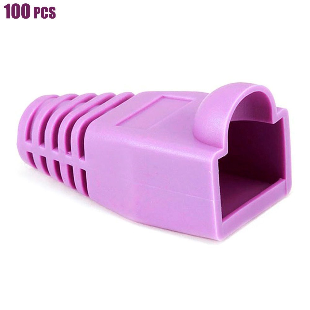 100 Pcs Network RJ45 Cable Ends Plug Connector Cover Boots Cap Cat6 Cat5e Purple