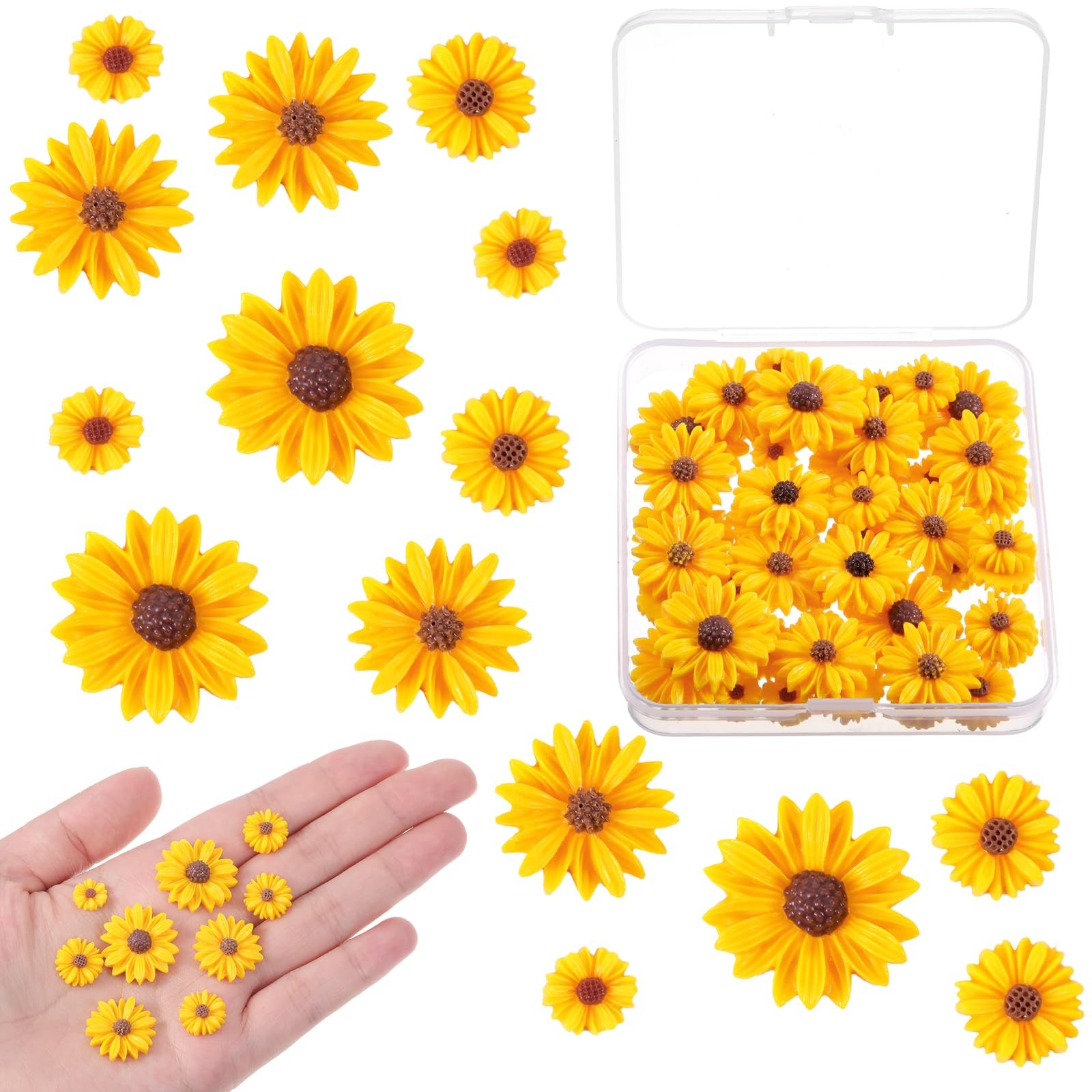 50 PCS Resin Sunflower Flatback Daisy Charms DIY Crafts 4 Sizes Yellow