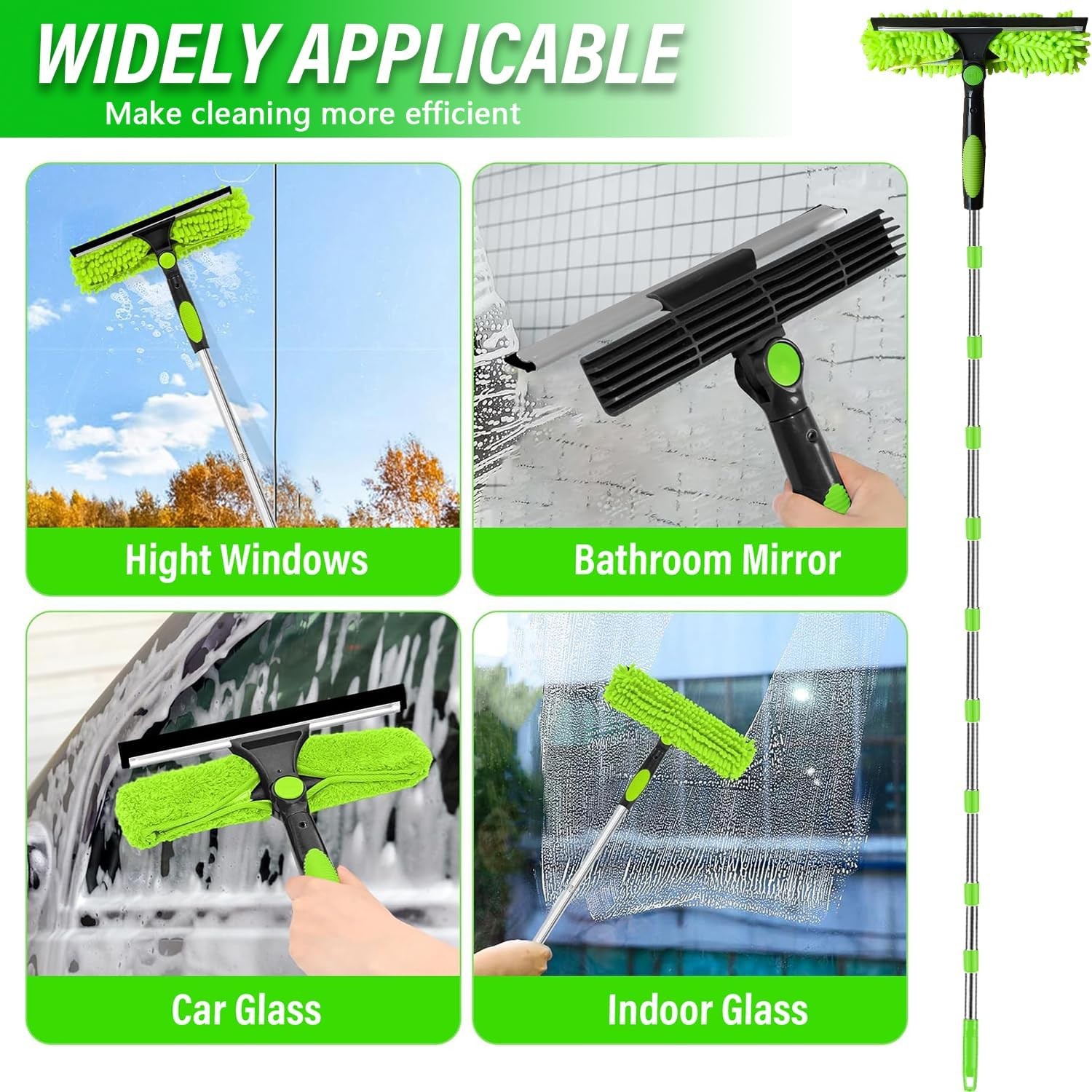 3-in-1 Extendable Window Cleaner with Microfiber Pads & Squeegee Tool