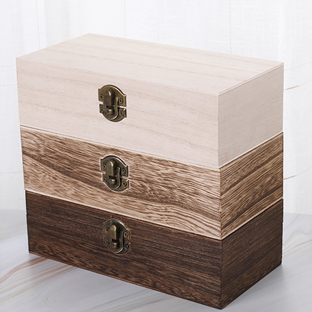 Storage Box Wooden Flip Top Natural/Light/Dark Retro Style 1PCS 20*10*6cm