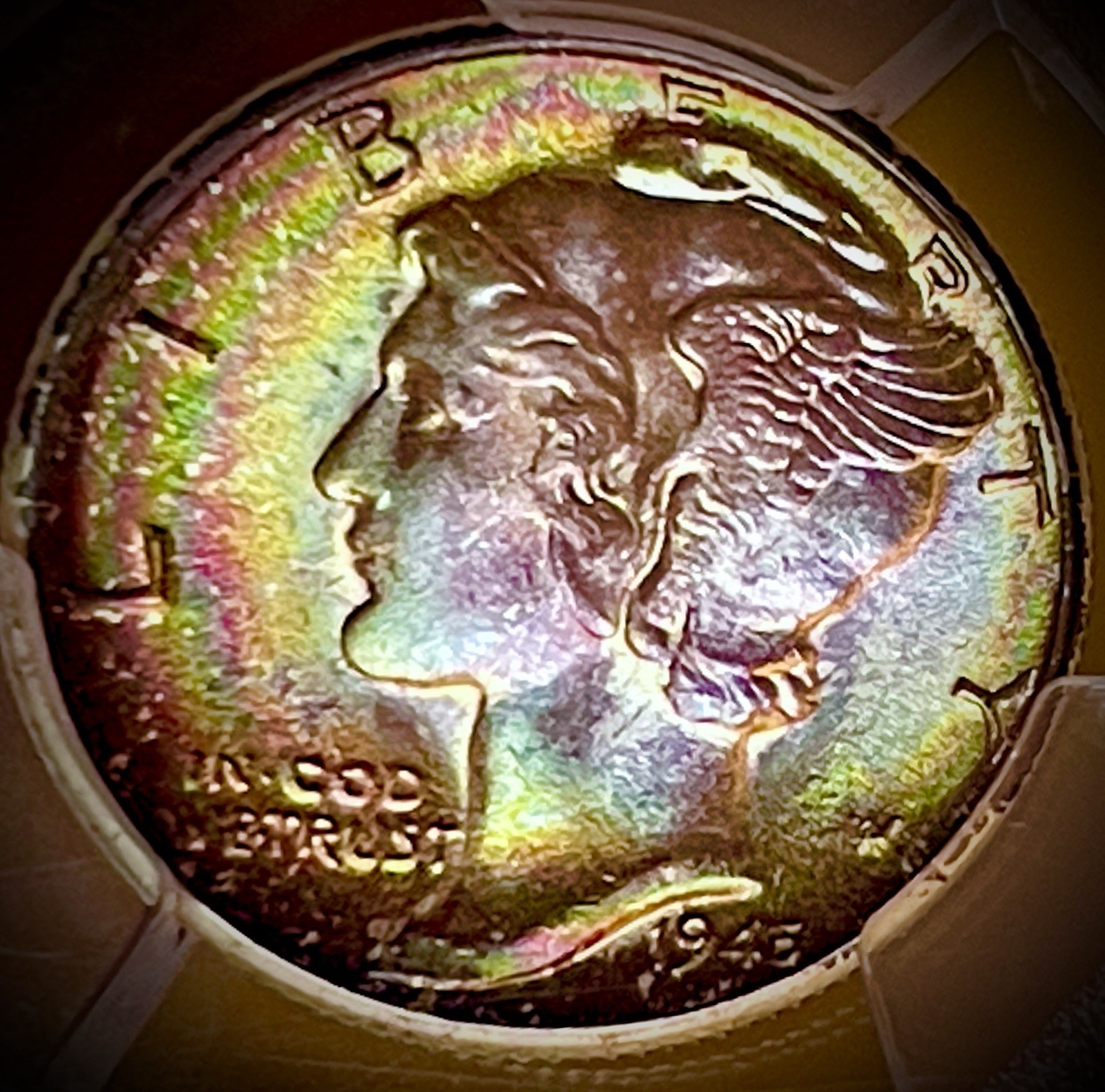 1945-D Mercury Dime 10c MS67 Color Secure PCGS