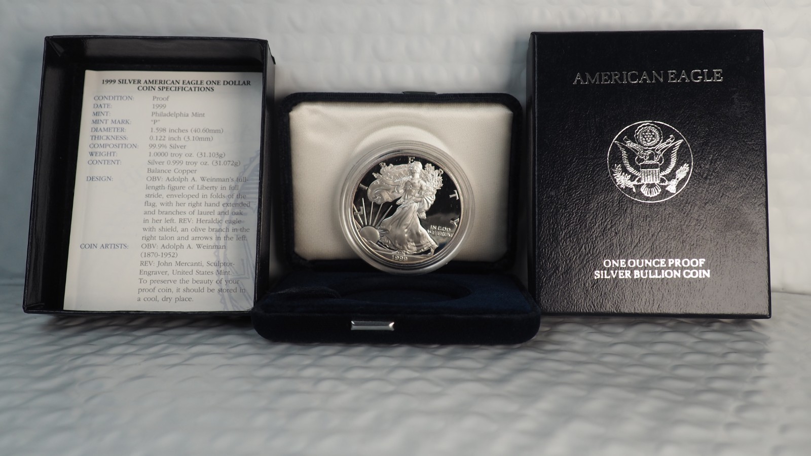 1999-P $1 AMERICAN SILVER PROOF EAGLE w/OGP & COA - FREE SHIPPING!