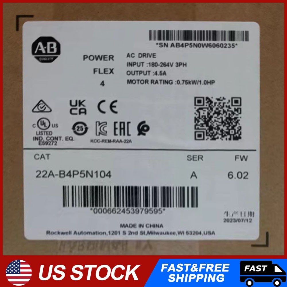 New Factory Sealed AB 22A-B4P5N104 PowerFlex 4 240V 3P 1HP AC Drive