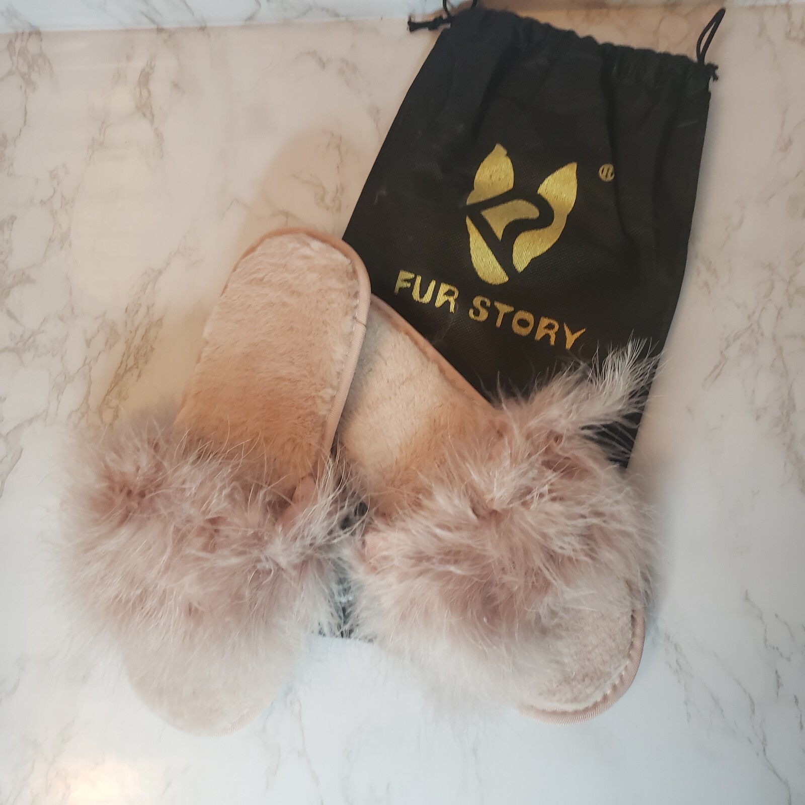 Fur Story Women's Furry Slippers Open Toe Memory Foam Fluffy Hous Size EU 38-39