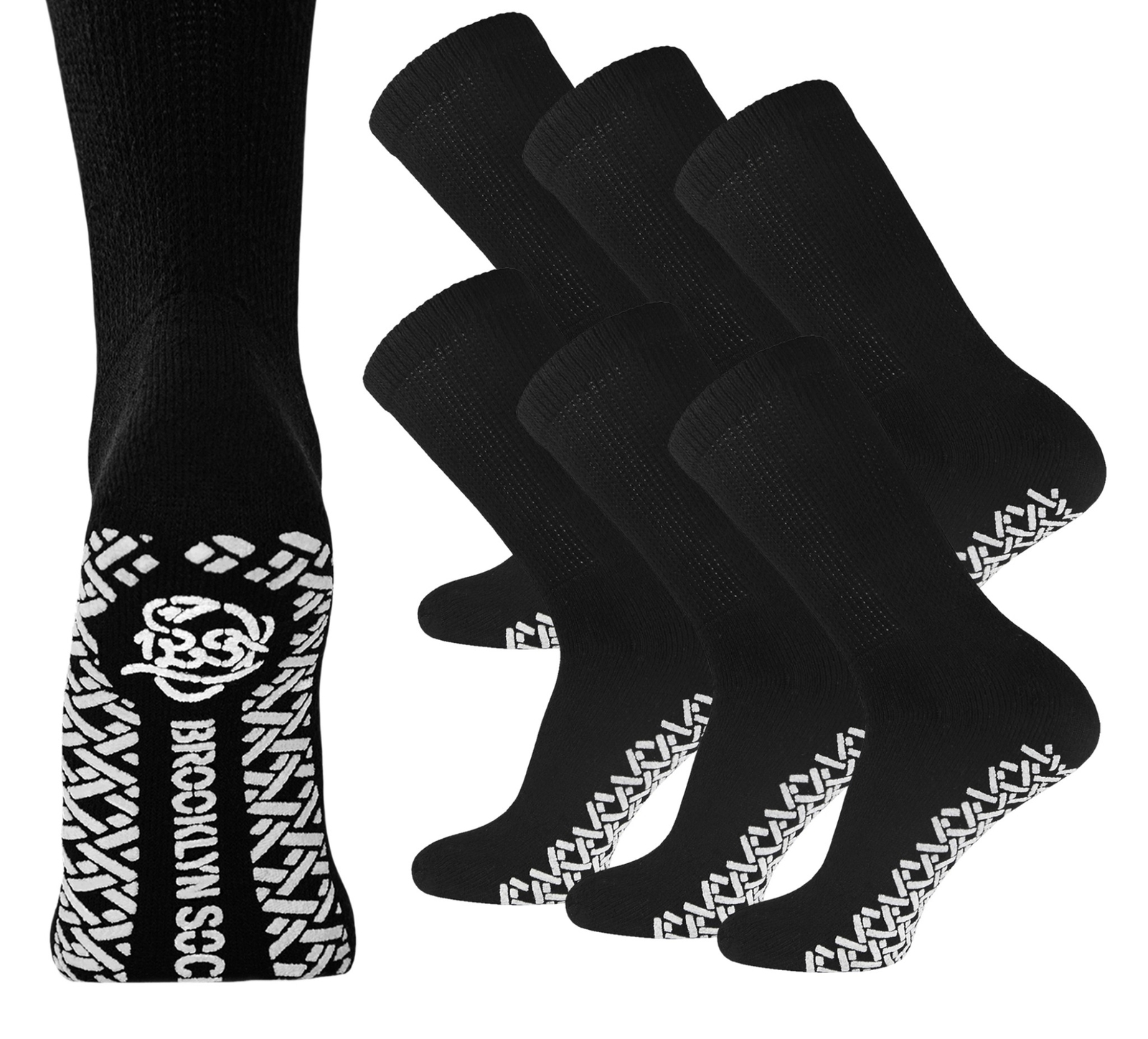 Non-Skid Diabetic Crew Socks, Non Binding Top Therapeutic Cotton Gripper Socks