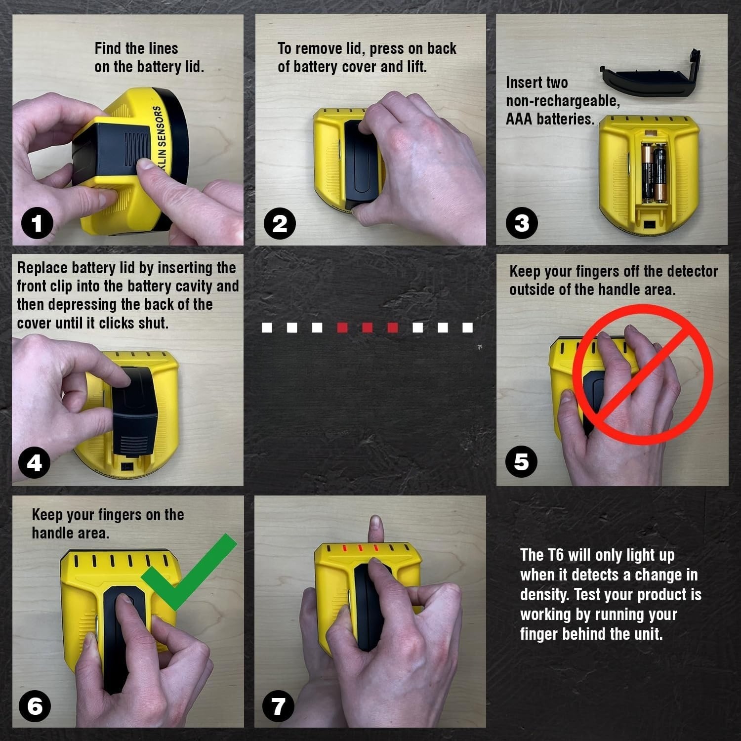 Drywall stud detector, equipped with six sensors, Detector