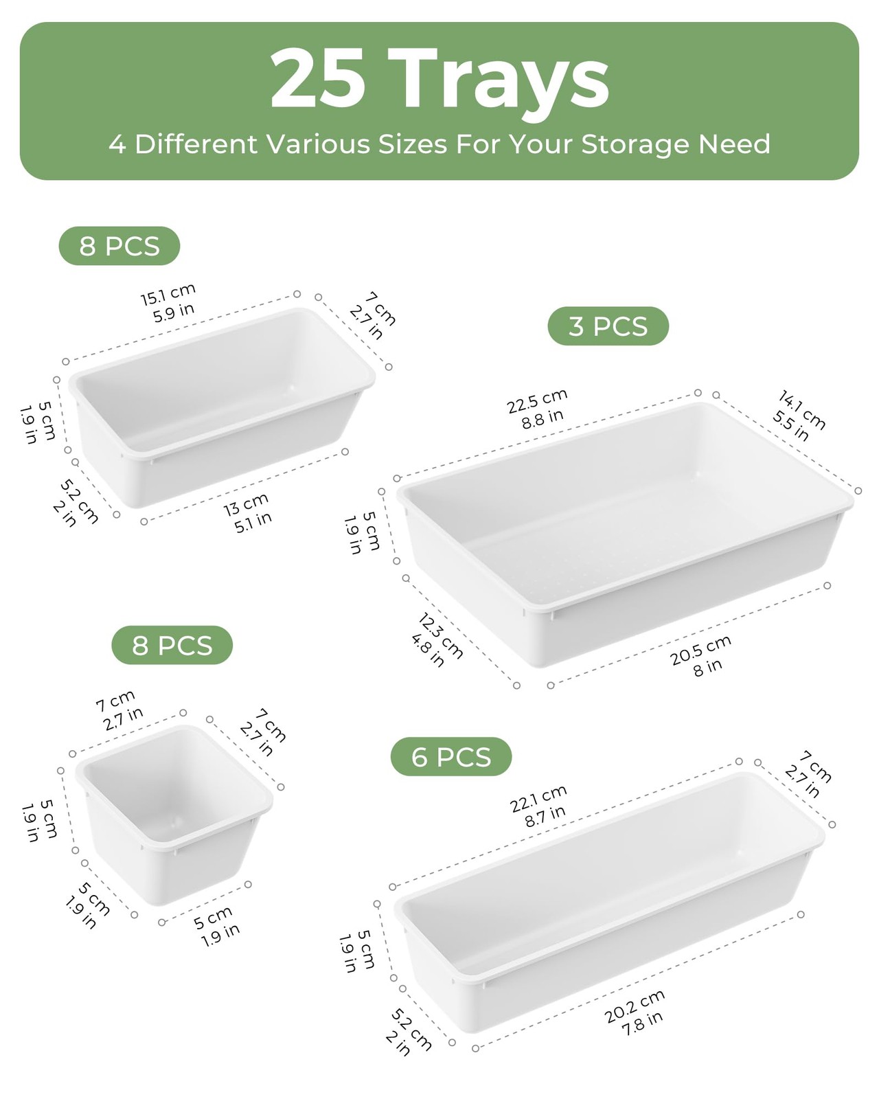 25 PCS Plastic Drawer Organizers Set, 4-Sizes Vanity and Makeup Organizer, De...