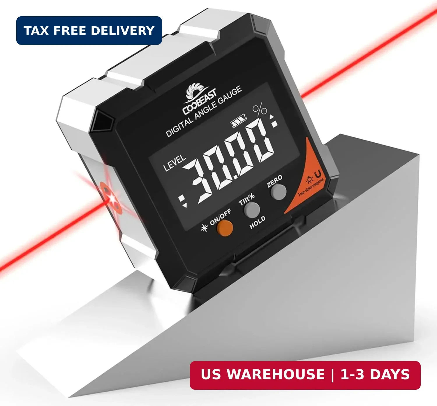 Digital Angle Finder with Laser, 4-Side Magnetic Digital Angle Gauge, Rechargeab