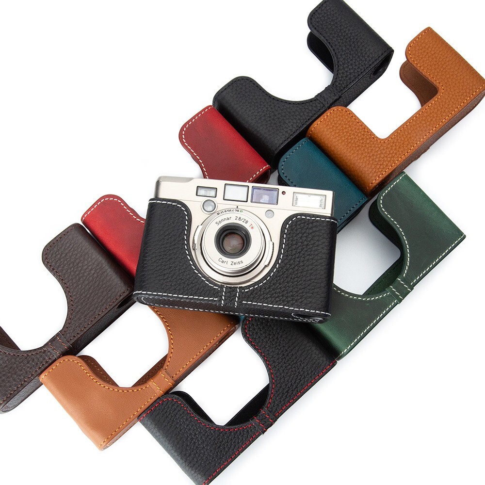 For Contax Tix Case Handmade Genuine Real Leather Half Camera Case Bag Cover