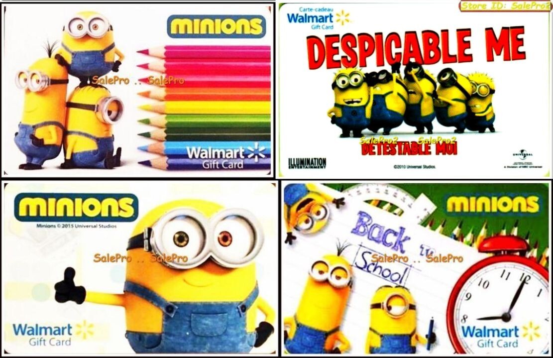 4x WALMART 2015 DESPICABLE ME MINIONS BACK 2 SCHOOL COLLECTIBLE GIFT CARD LOT