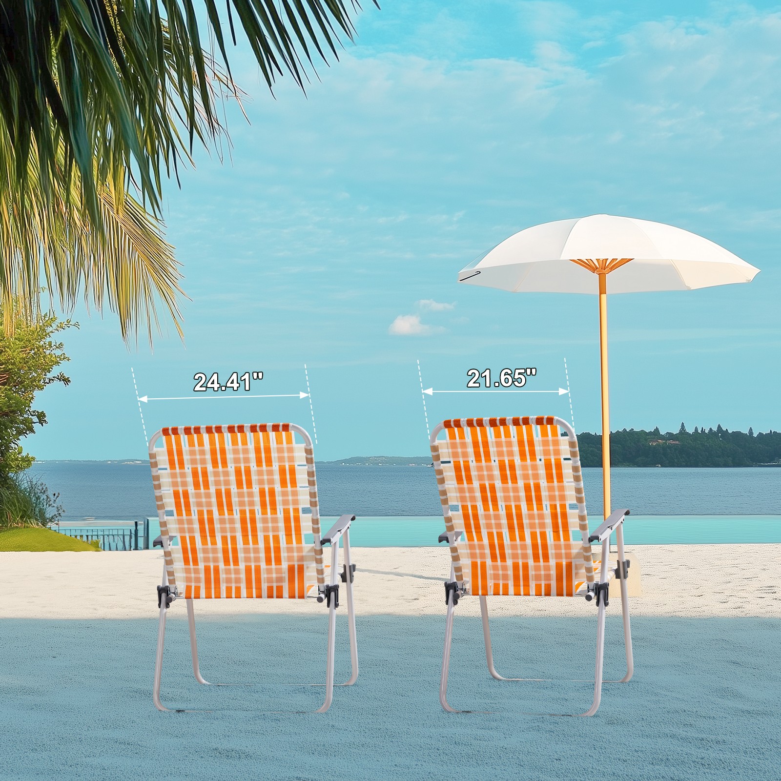 2PCS Portable Folding Web Chairs, Beach Chairs for Outdoor Indoor Webbed Strap