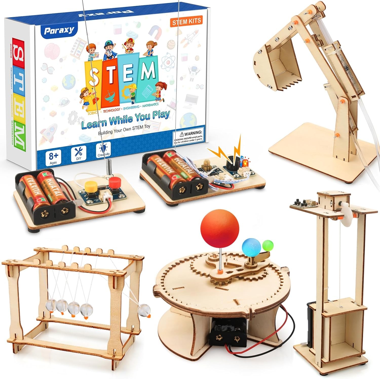 Poraxy 5 Set STEM Science Kits for Kids Age 8-12, Wooden Building STEM Projects