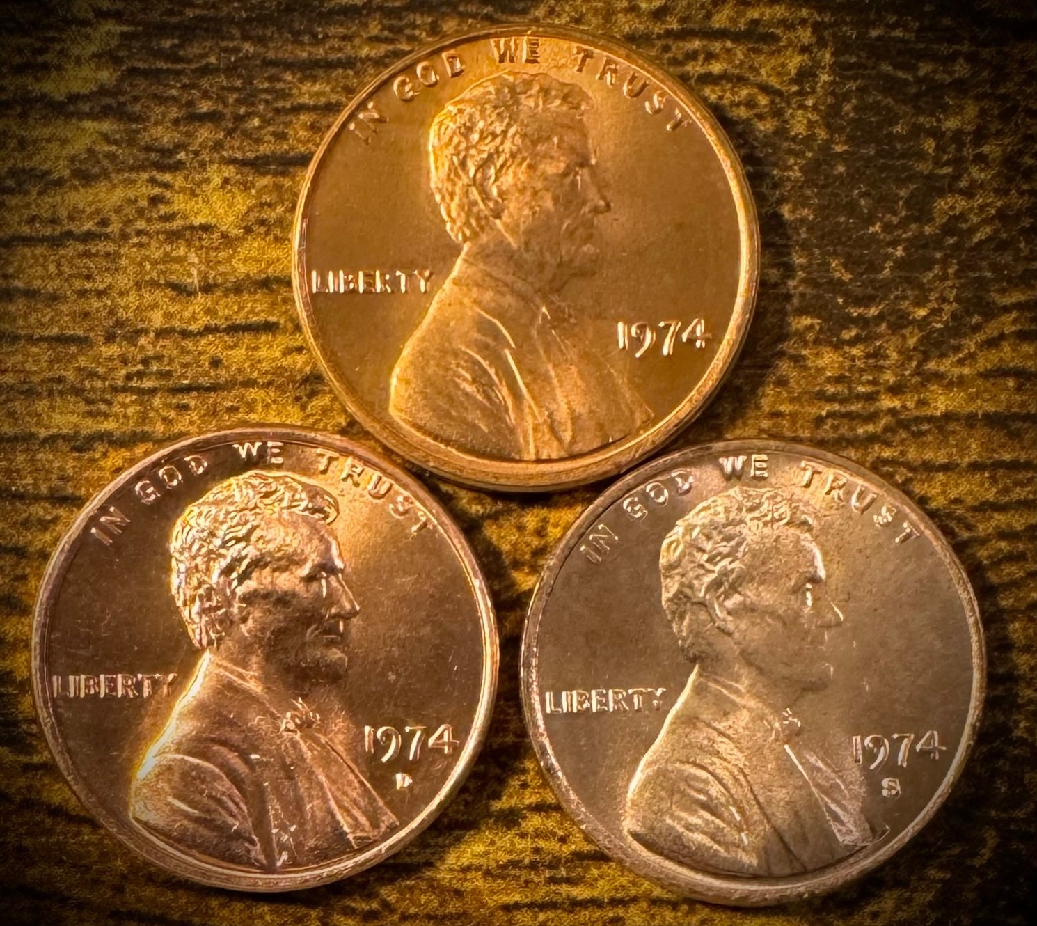 1974 Lincoln Memorial Cent P D S Uncirculated 3 Coin Lot From Original Rolls