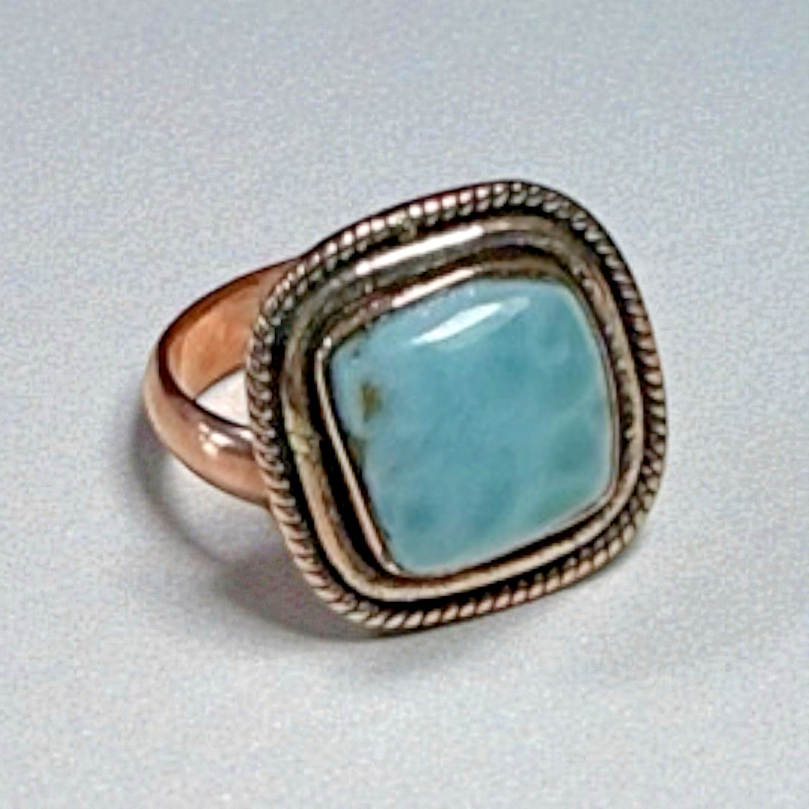 Artisan Natural Larimar Copper Ring Adj 6-9