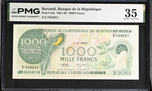 Burundi 1000 Francs 1981 PMG 35