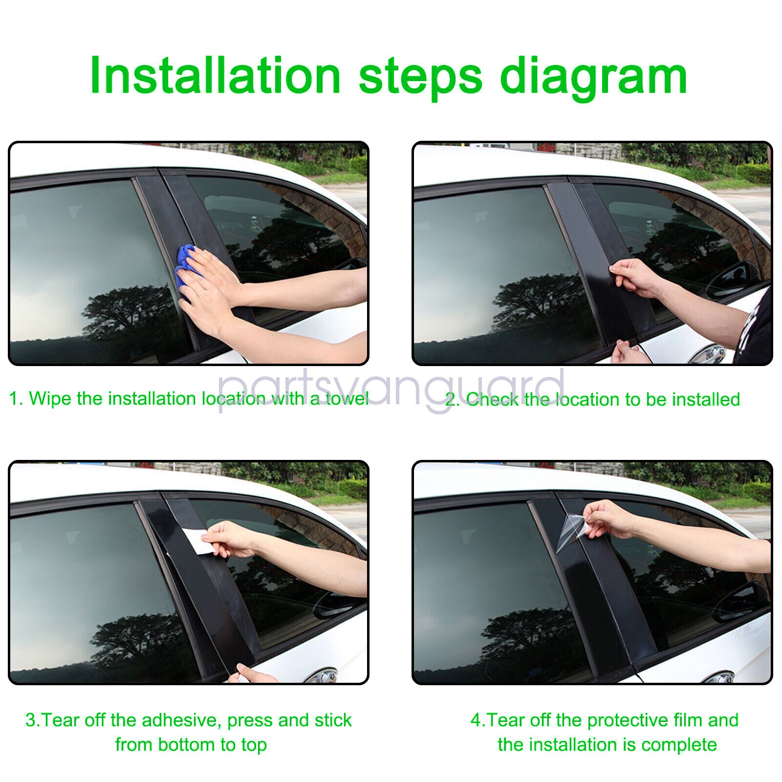 For 2014-2020 Chevy Impala Glossy Black Pillar Posts 6pcs Set Door Trim Cover ※