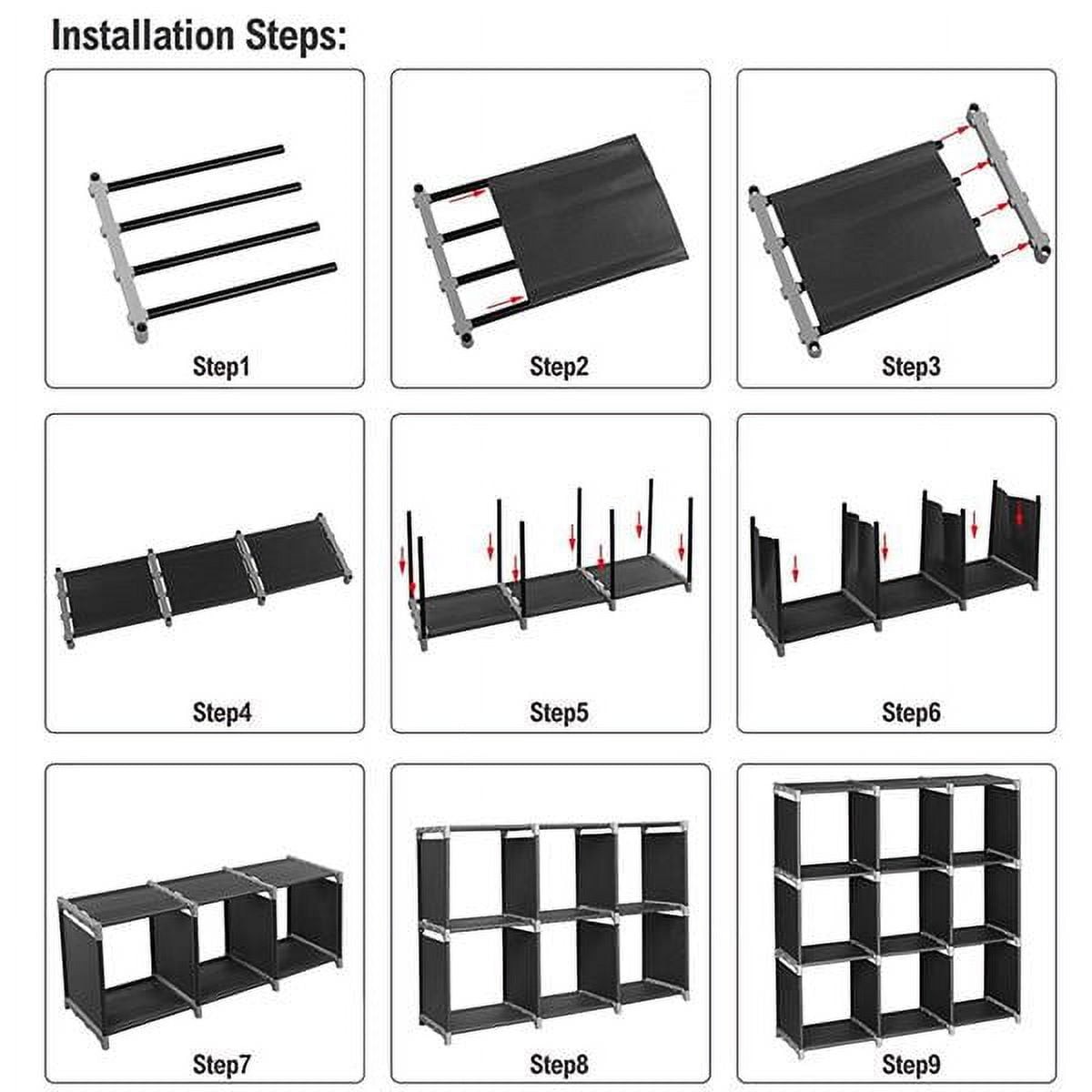 Black 3-Tier 9-Cube Storage Organizer Steel Waterproof Fabric Shelves