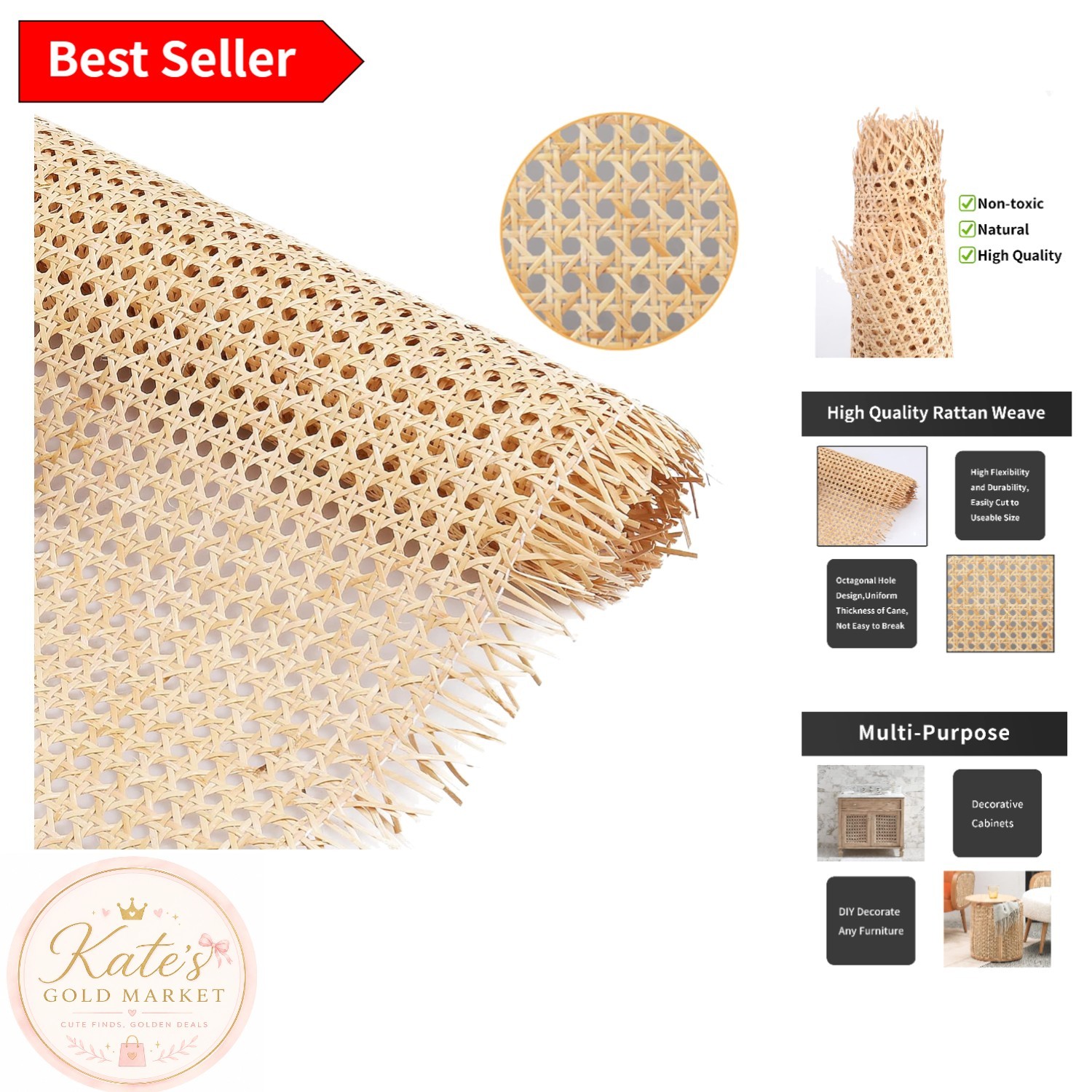 High-Quality 14" Rattan Webbing Roll - Flexible for Creative Furniture Designs