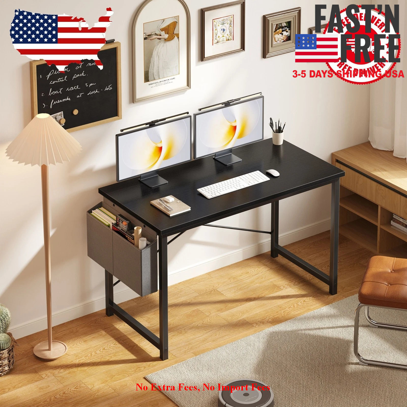 47" Computer Desk with Metal Frame, Waterproof Surface and Storage Bag, NEW SALE