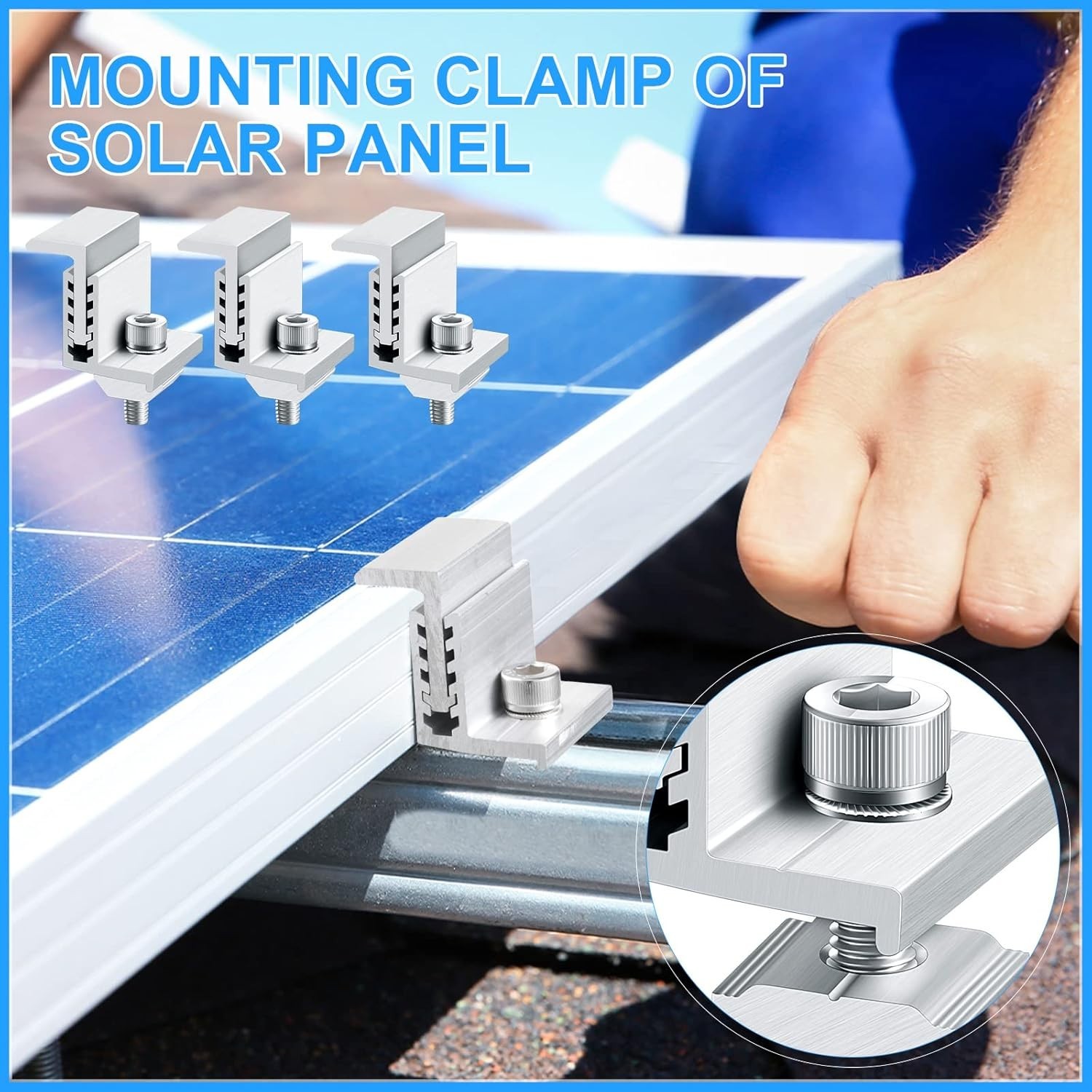 40 Pack Adjustable Aluminum Solar Panel End Clamps for Secure Installations