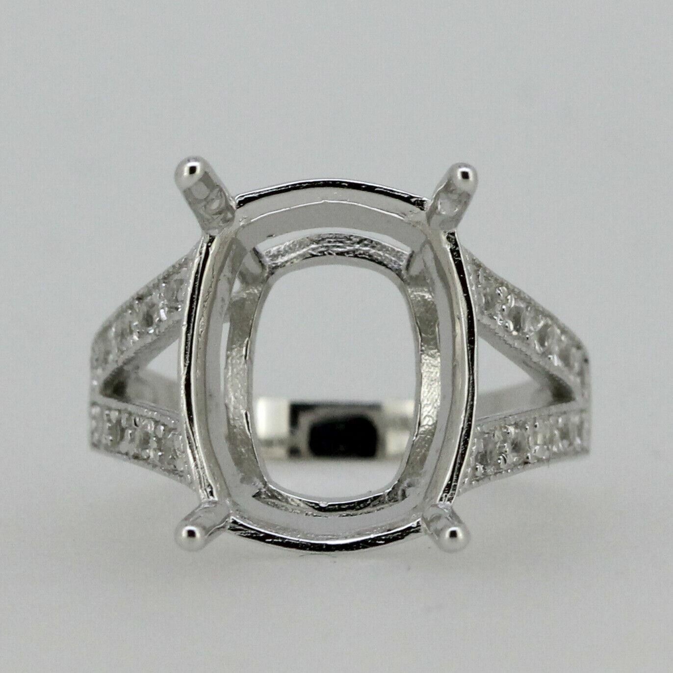 Sterling Silver Semi Mount Ring Setting Cushion 17x13mm Split Shank