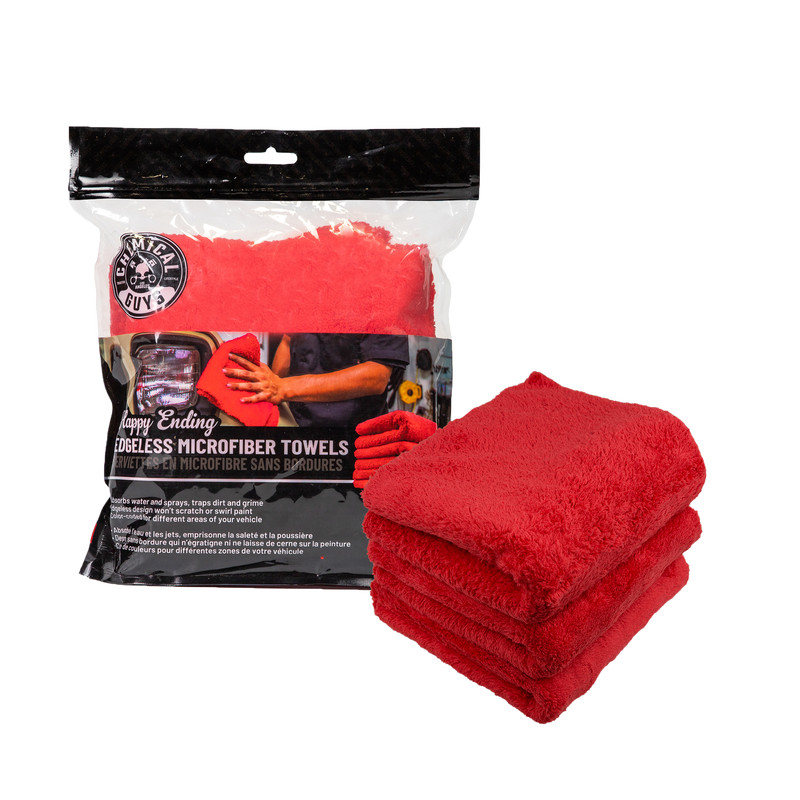 Chemical Guys Happy Ending Edgeless Microfiber Towel, Red 16" x 16" (3 Pack)